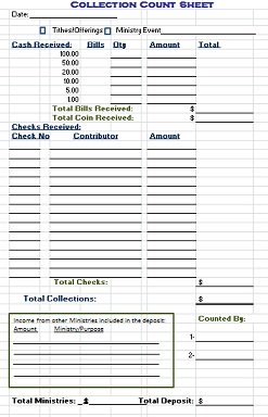 Church Offering Count Sheet free at FreeChurchForms.