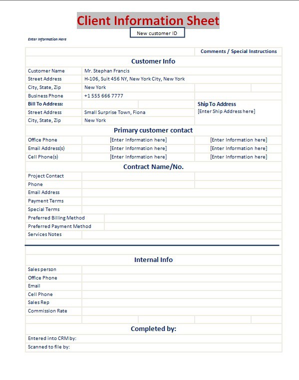 customer information sheet template   Boat.jeremyeaton.co