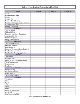 College Application Comparison Checklist Template