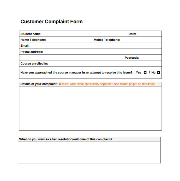 free complaint form template