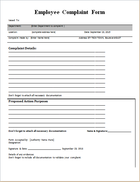 complaints template form sample customer complaint form examples 7 