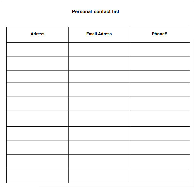 contact list template word   28 images   list template word 