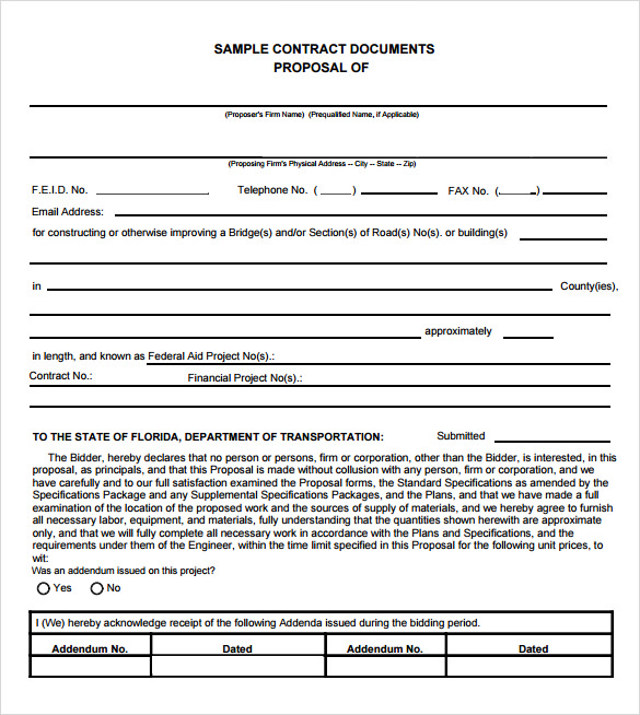 Free Print Contractor Proposal Forms | Construction Proposal Form 