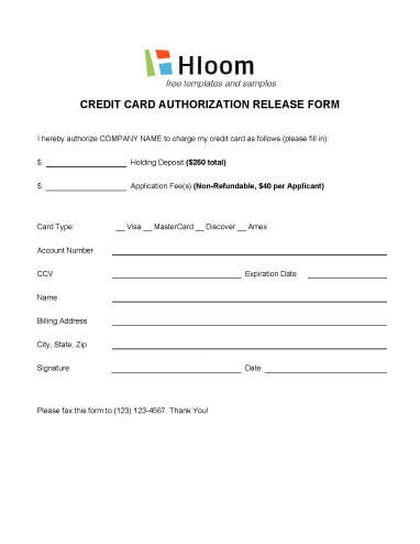Credit Card Authorization Forms • Hloom.com
