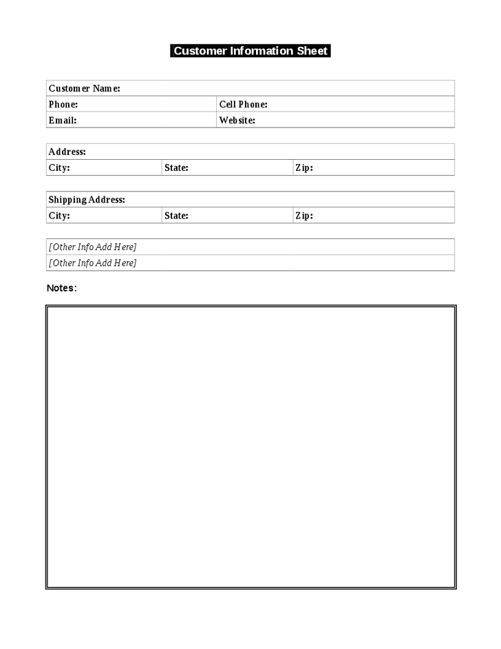Use this simple customer information template to keep a record of 