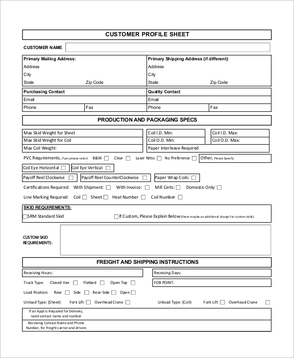 customer profile sheet template | trattorialeondoro