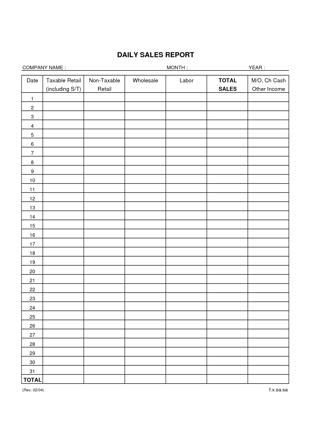 daily sales template   Gecce.tackletarts.co