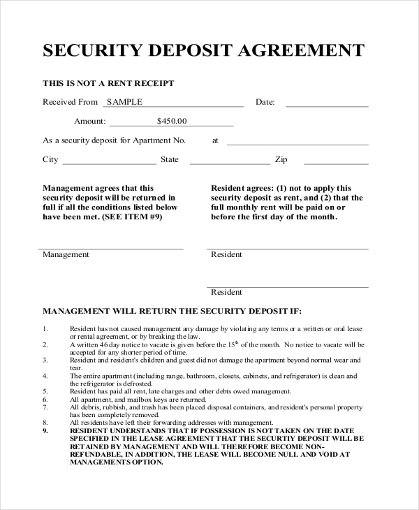 rental deposit agreement template sample deposit agreement form 11 