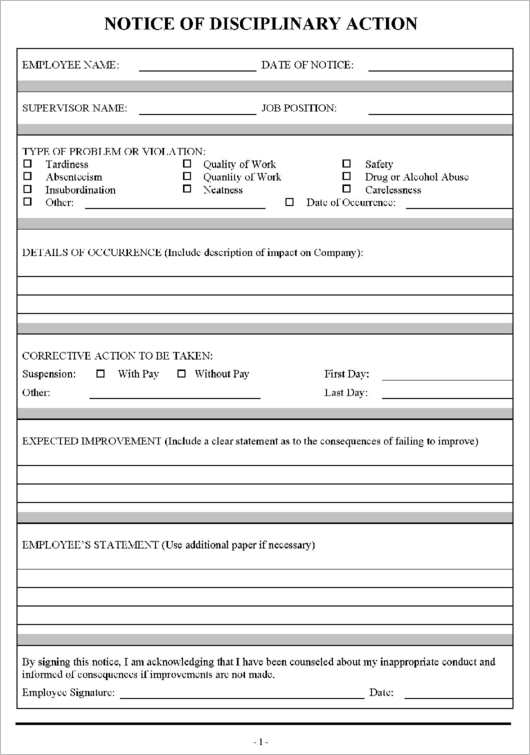 Disciplinary Action Form Template