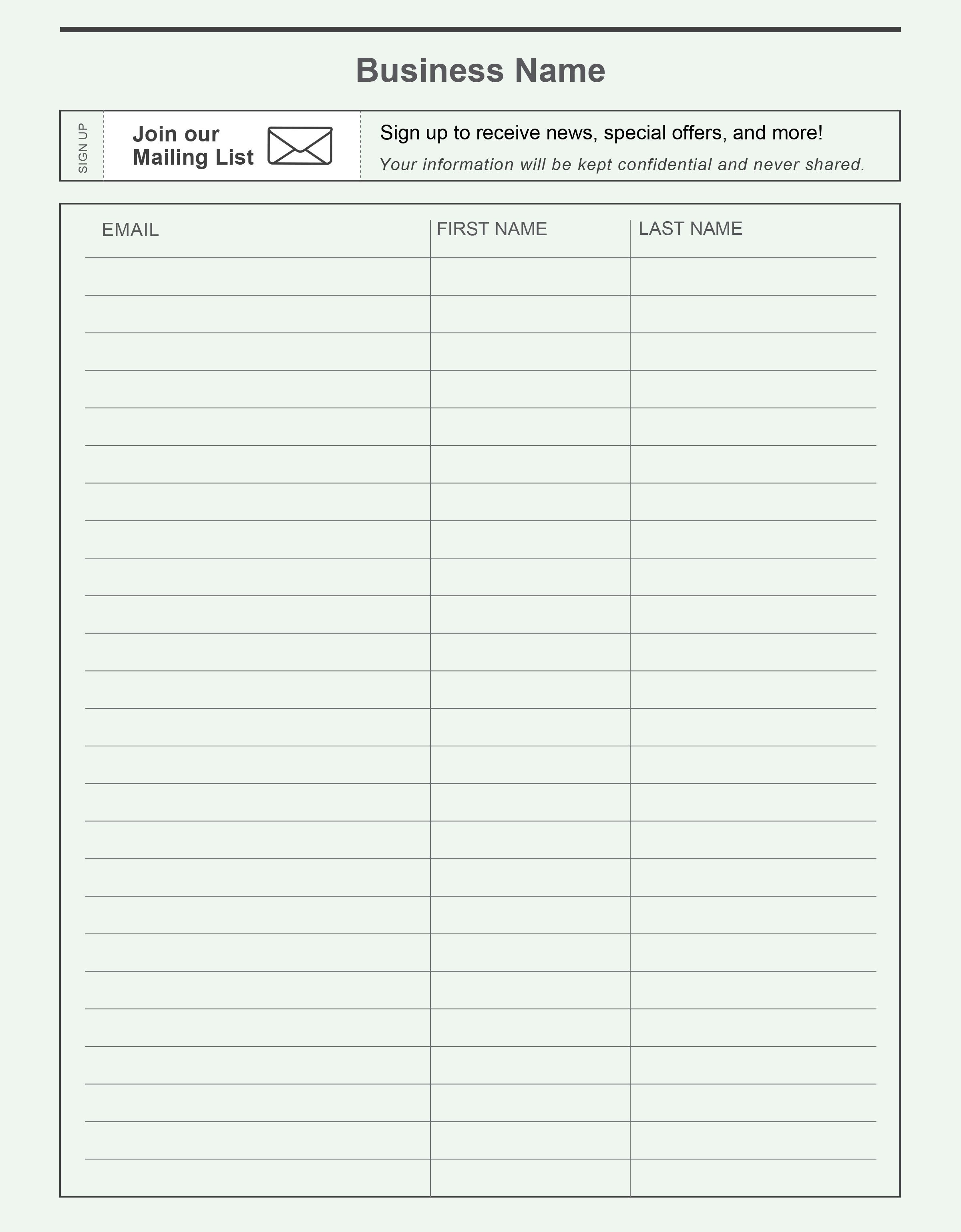 Free printable email signup sheet to help you grow your email list 