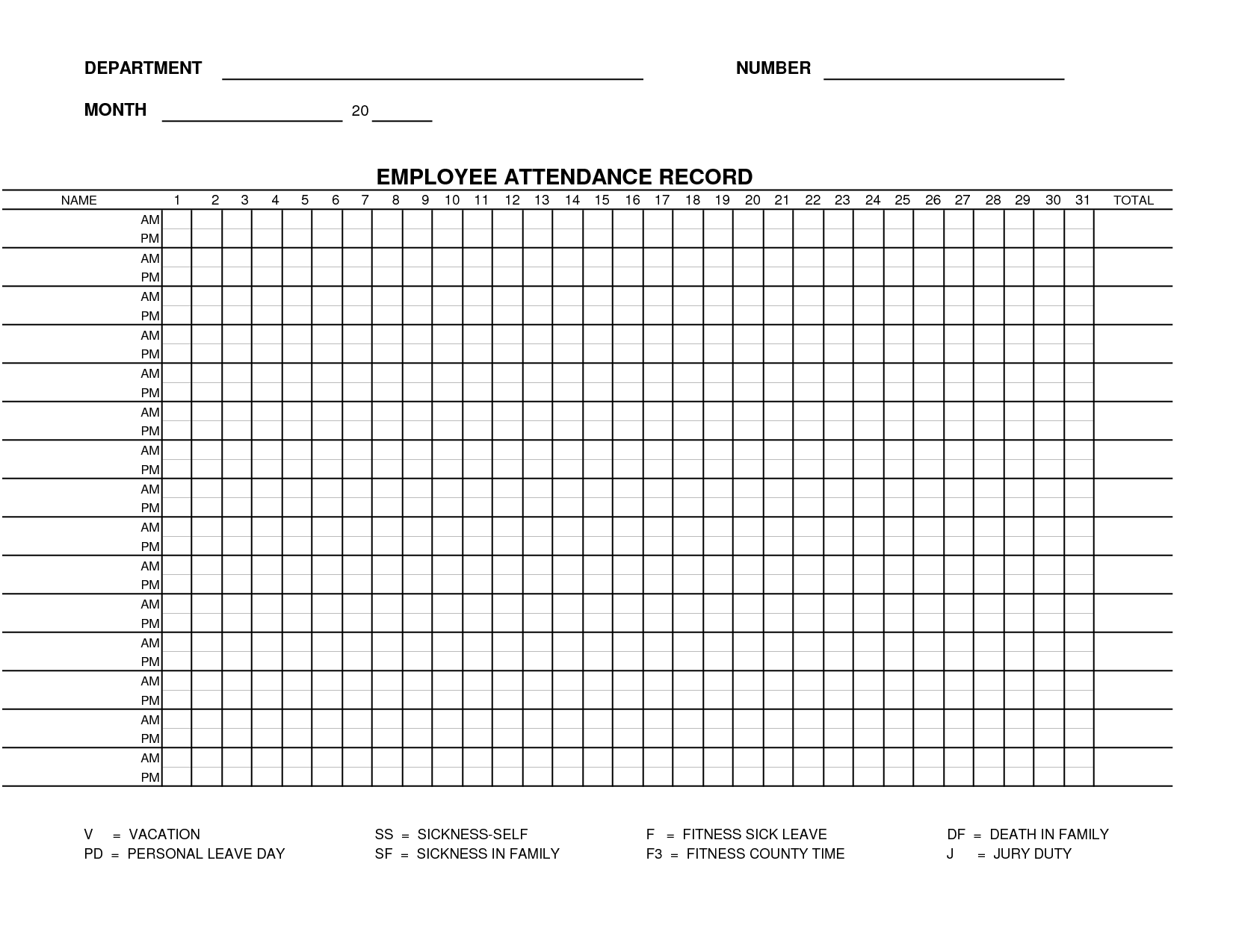 employee attendance record template   Gecce.tackletarts.co