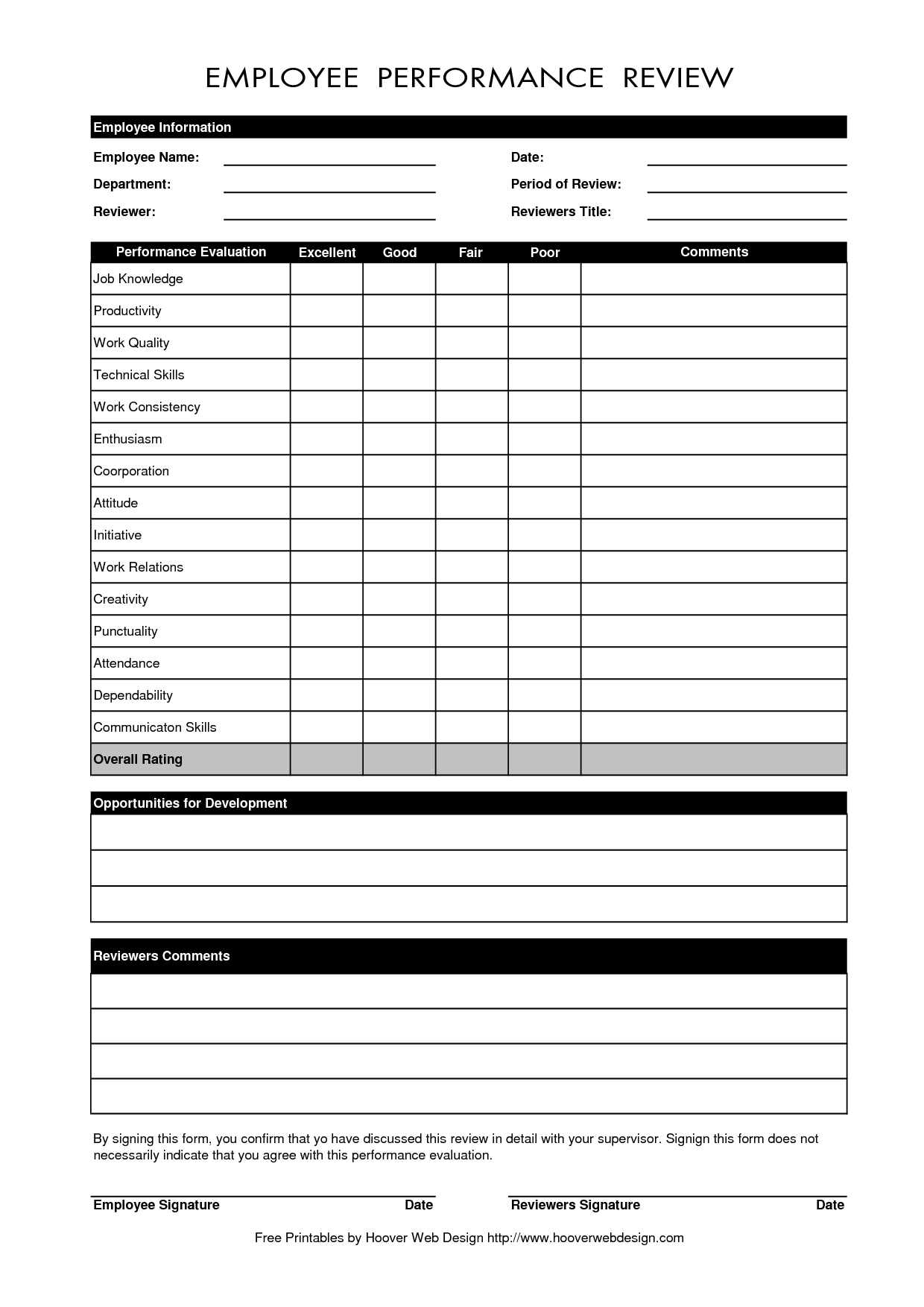 Free Employee Performance Evaluation Form Template | Work 