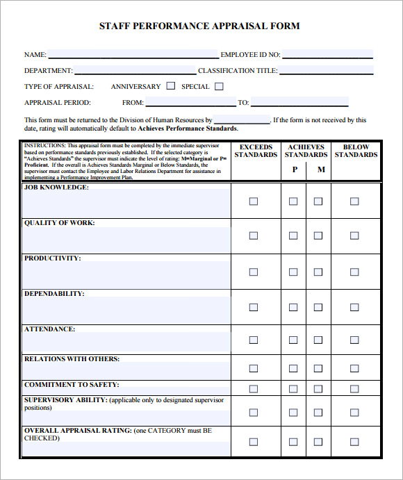 employee evaluation forms templates sample evaluation form for 