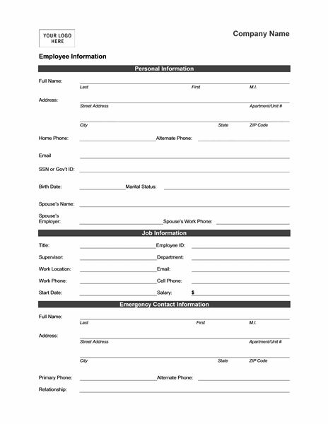 employee information form template word employee information 