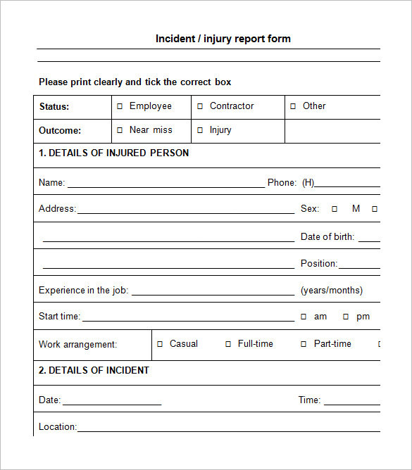 employee incident report form template employee incident report 