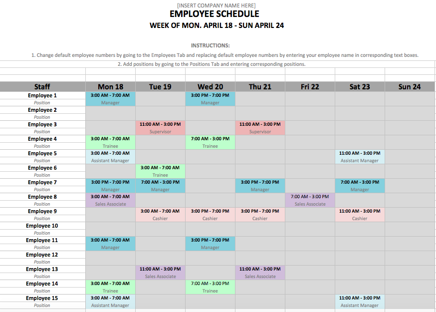 free employee schedule template work schedule template for 