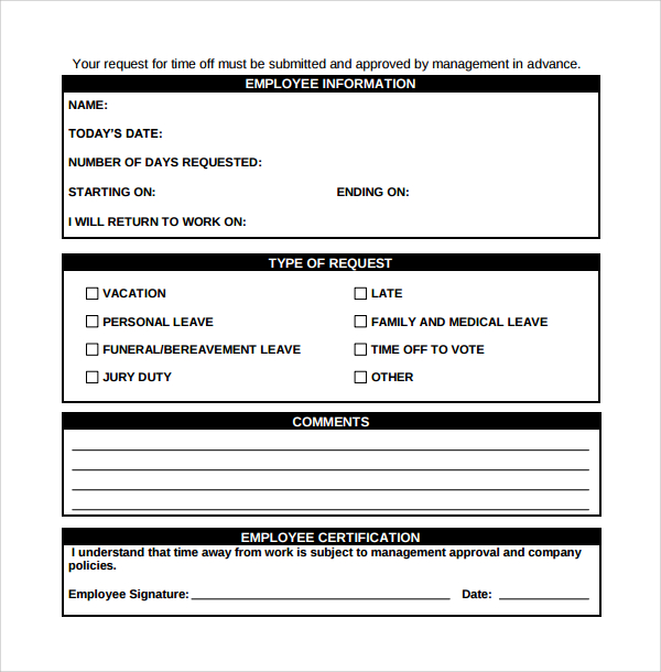 vacation request form templates employee vacation request form for 