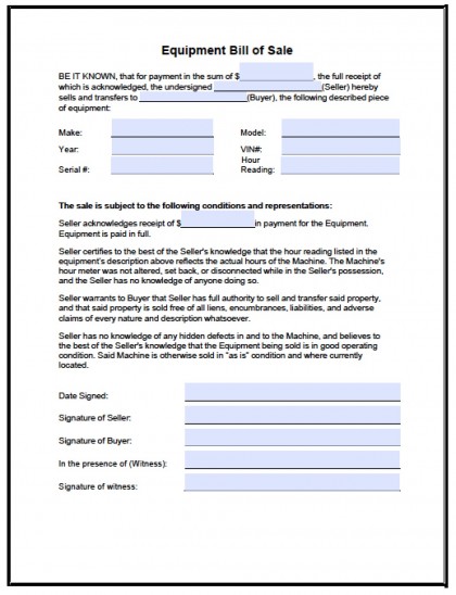 Download Equipment Bill of Sale Form | PDF | RTF | Word wikiDownload
