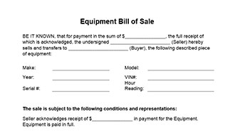 Equipment Bill Of Sale Form in Word and PDF