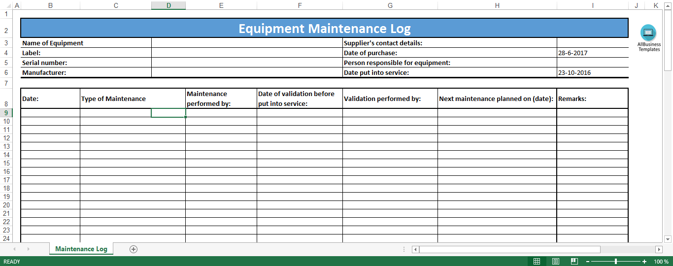 Equipment Maintenance Log   Ant Yradar