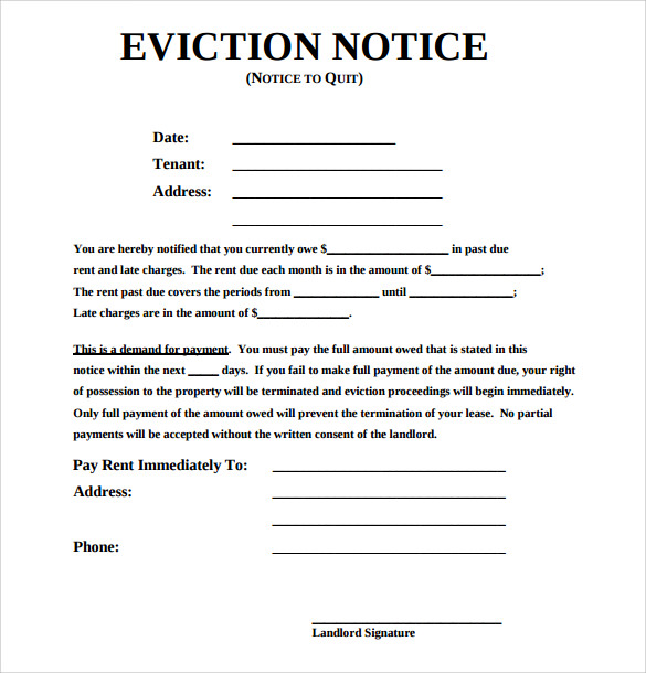 Blank Eviction Notice Form | Free Word Templates   tenant eviction 