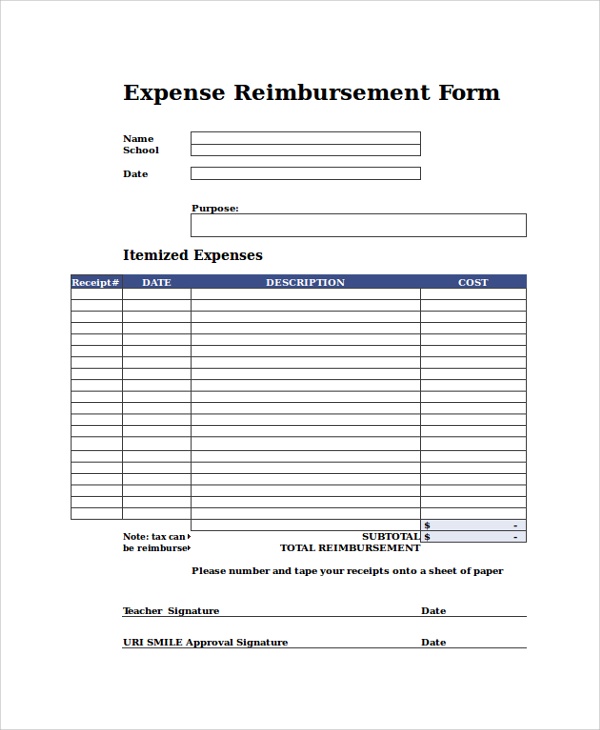 Expense Reimbursement Form Template | charlotte clergy coalition