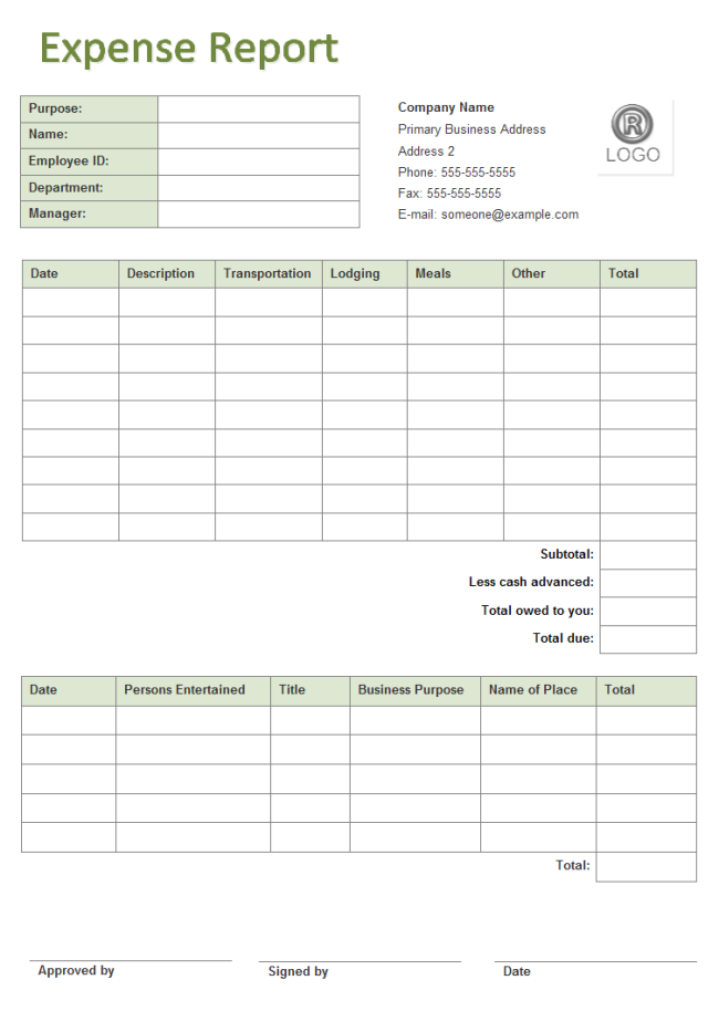 free expense report form template