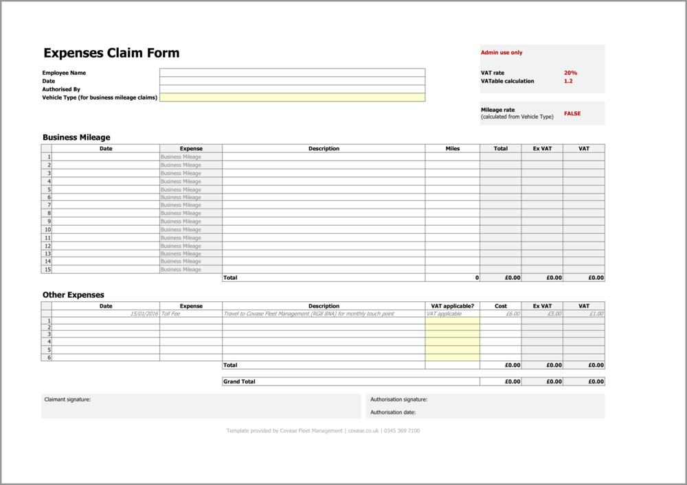 Free Expense Reimbursement Form for Excel