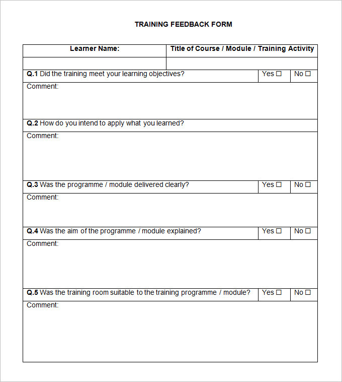 learner feedback form template feedback form template free 