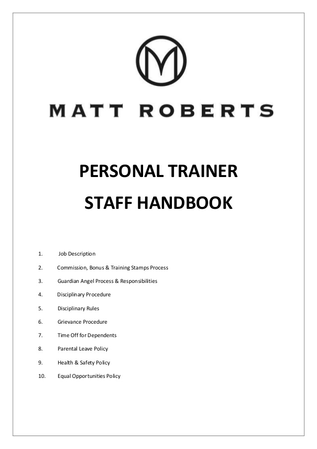 Personal Trainer staff handbook