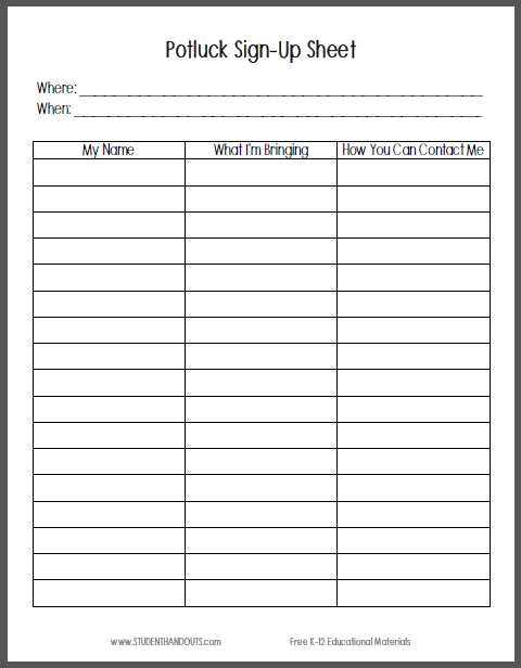 Potluck Sign Up Sheet template for Excel #myspirtedtailgate 