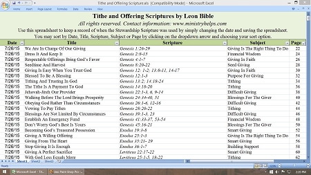 Tithe and Offering Scriptures book + Excel Spreadsheet & PDF 