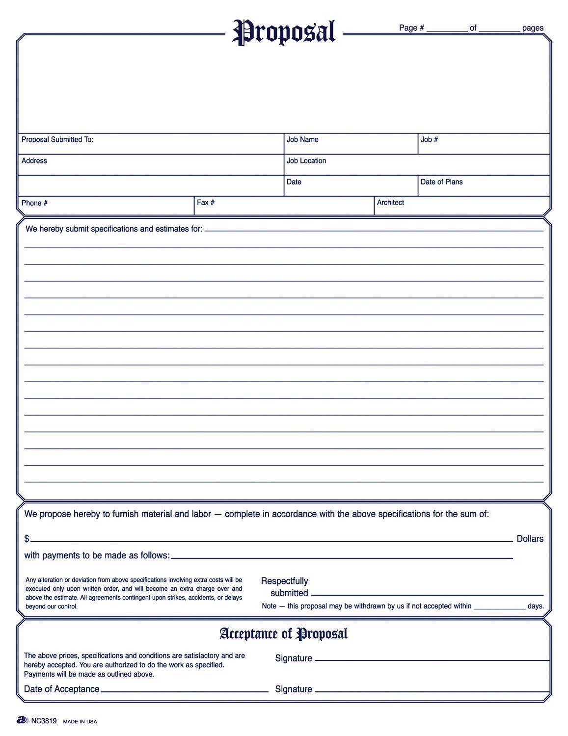 Free Contractor Proposal Form | charlotte clergy coalition