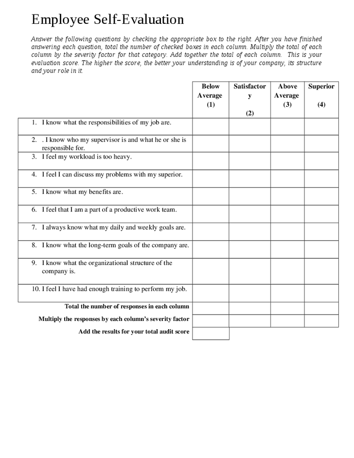 printable pdf free employee self evaluation forms printable