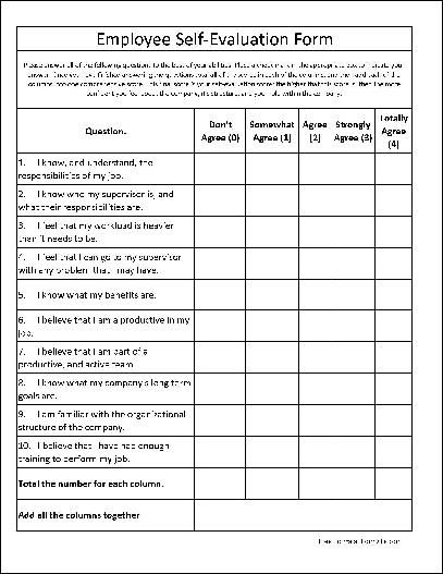 Free Basic Employee Self Evaluation Form from Formville | yokohma 
