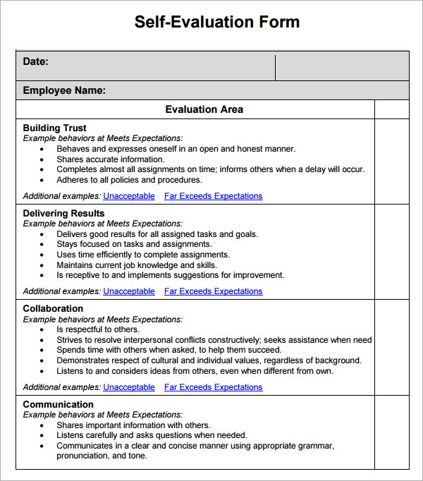 16+ Sample Employee Self Evaluation Form – PDF, Word, Pages 