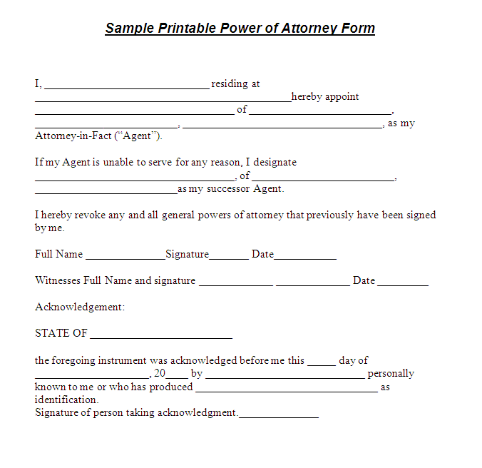 Best Photos of Sample Power Of Attorney Forms Free Printable 