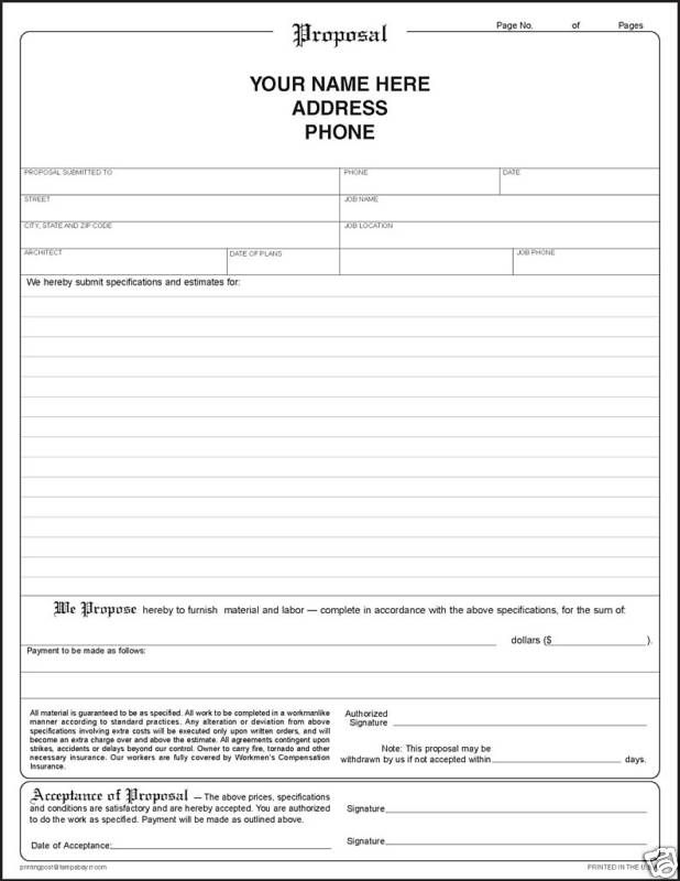 Free Print Contractor Proposal Forms | the free printable 