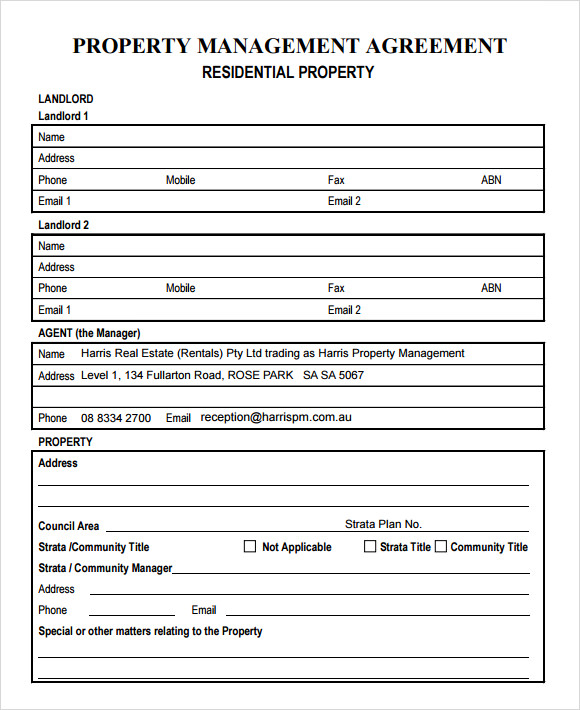 property management agreement template free property management 