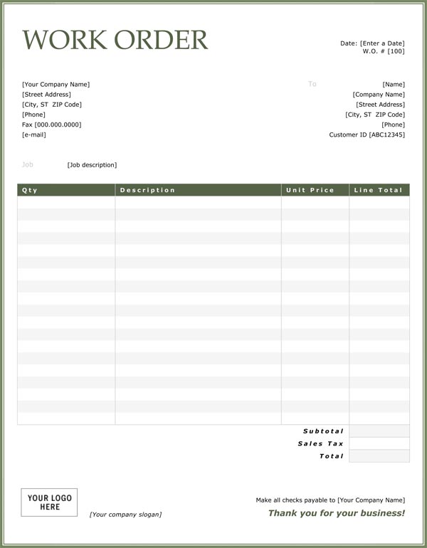 Free Work Order Invoice Template Of Work Order Invoice Template Free 10 Vrogue