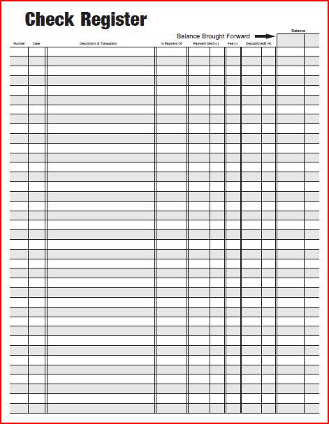 Printable Check Register Full Page | All about Letter Examples
