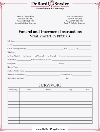 Funeral Planning Form | DeBord Snyder Funeral Home & Crematory