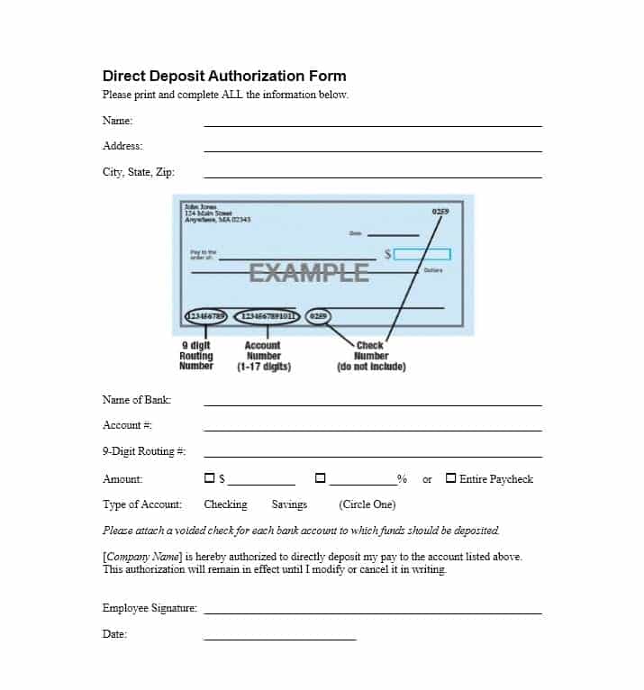 Generic Direct Deposit Form | charlotte clergy coalition