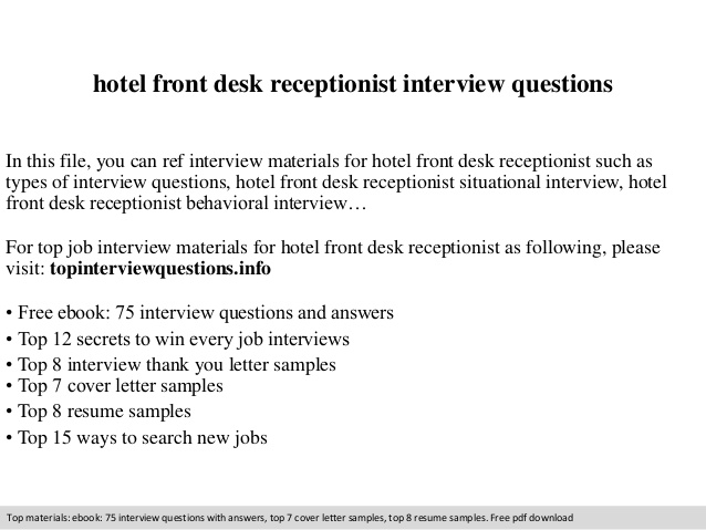 Hotel receptionist job description front desk interview questions 