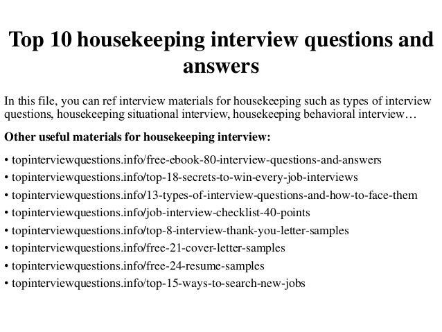 Top 10 housekeeping interview questions and answers
