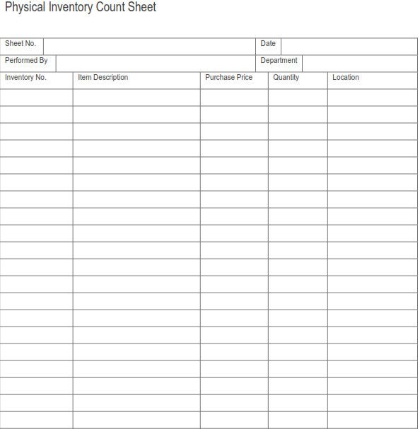 Printable PDF Physical Inventory Count Sheet | Printable Business 