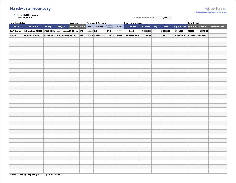 Free Software Inventory Tracking Template for Excel