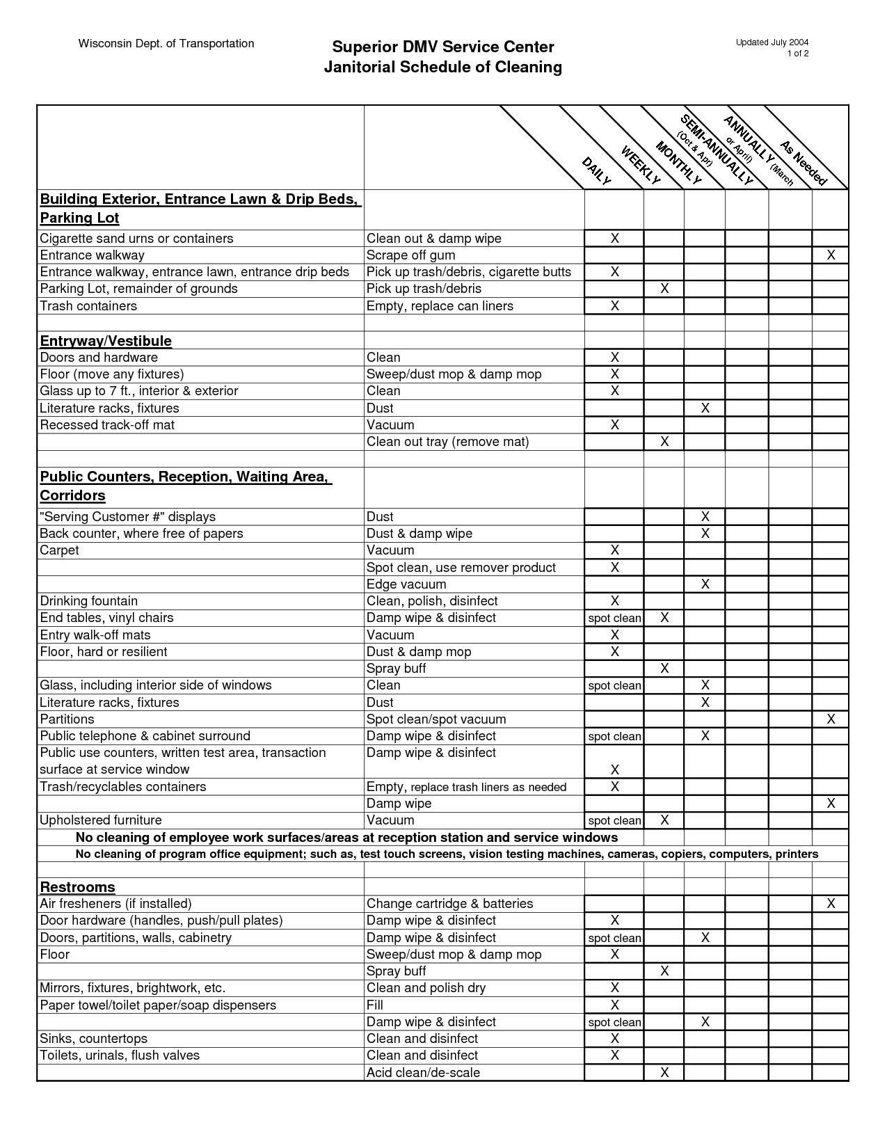 Janitorial Checklist Template charlotte clergy coalition