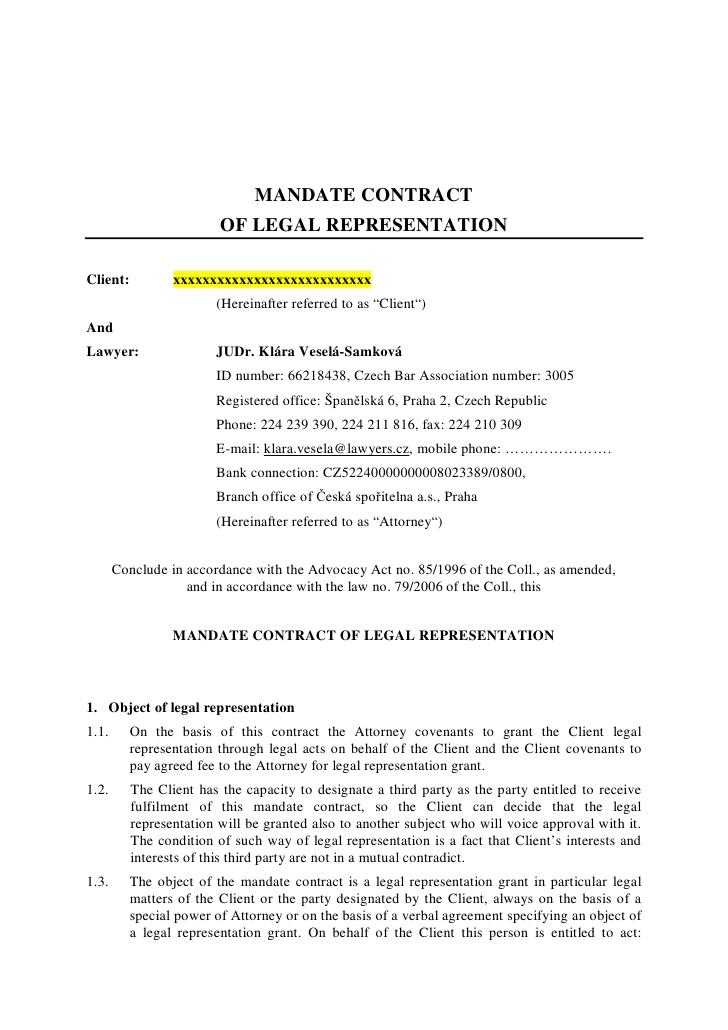 Mandate Contract Of Legal Representation Client And Lawyer Ju Dr Kl%C…