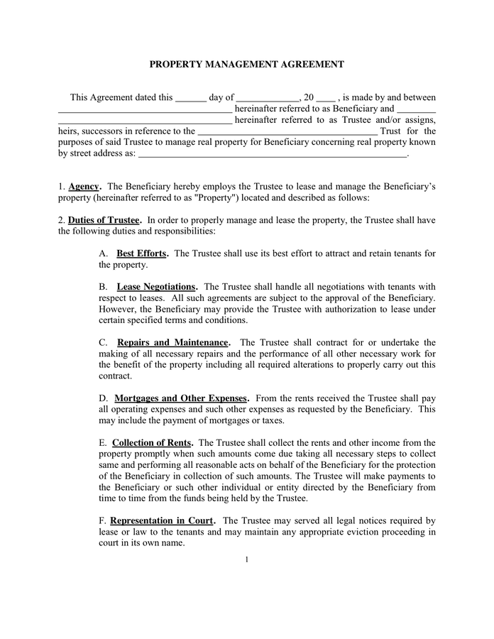 property management agreement template rental management agreement 